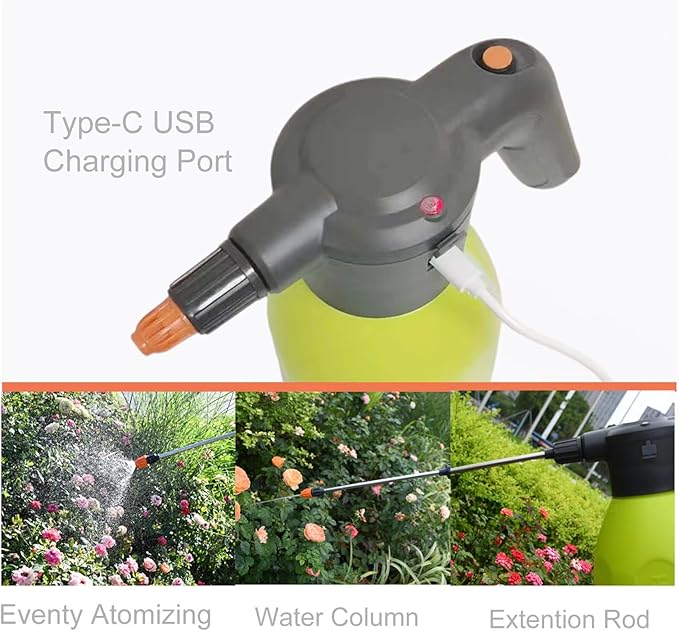 ES2 Electric Spray Bottle 0.5 Gallon,Plant Mister,Garden Sprayer,Spray Bottle with Adjustable Nozzles,Rechargeable Battery Powered Sprayer,Small Sprayer,Pump Sprayer,Automatic Watering Can for Garden