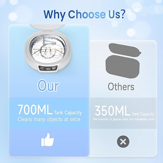 kunphy Ultrasonic Jewelry Cleaner, 700ml(24.5 0z) 48KHz Jewelry Cleaner Machine with 3 Digital Timers, Ultrasonic Cleaning Machine for Glasses, Rings, Diamond, Necklaces