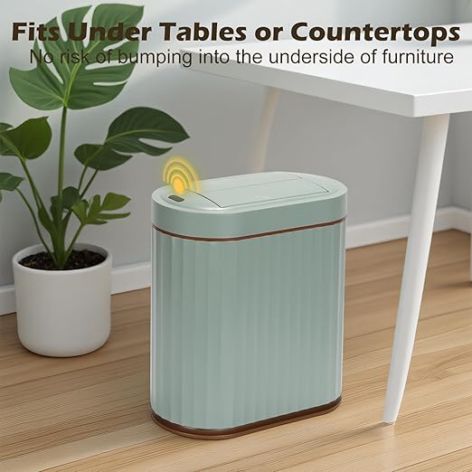 Bathroom Trash Can with Lid Butterfly 2 Gallon Sensor Trash can, IPX5 Waterproof Garbage Can Bathroom Decor, Automatic Trash Bin, Under-Counter Wastebasket for Kitchen, Living Room, Green