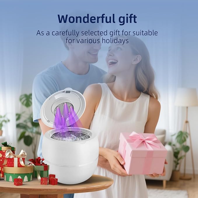 Wireless Ultrasonic Retainer Cleaner Machine 48kHz 210ML Ultrasonic Cleaner, Dental Cleaning Pod with 6 UV Lamps, Digital Timer, 4 Modes, UV Cleaner for Dentures, Aligners, Braces, Jewelry