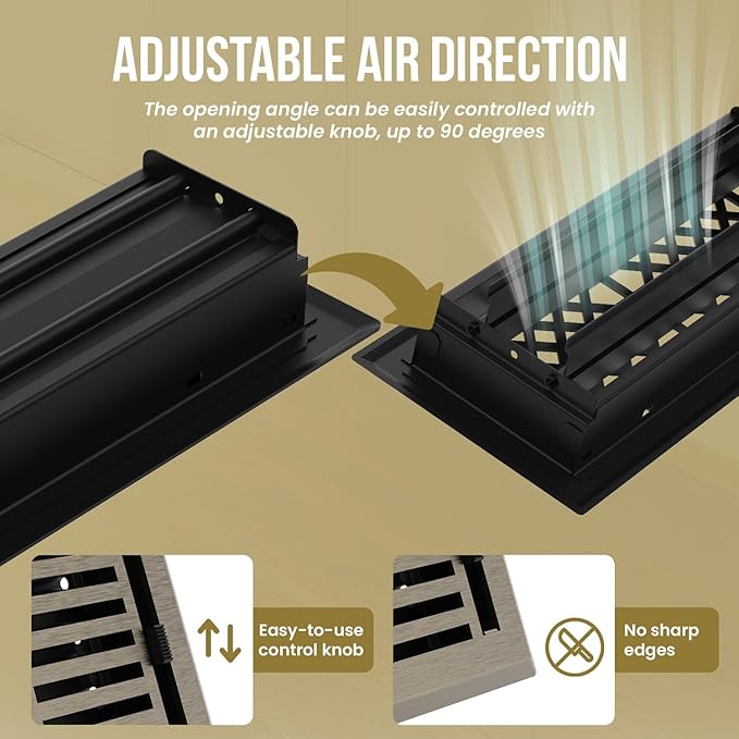 EMPIRE REGISTER CO Linear Design, Heavy Duty Floor Vent Covers, Metal Damper Attached. Vent Covers for Floor only. (Floor, Antique Brass, 4 x 10 inch (Pack of 1))