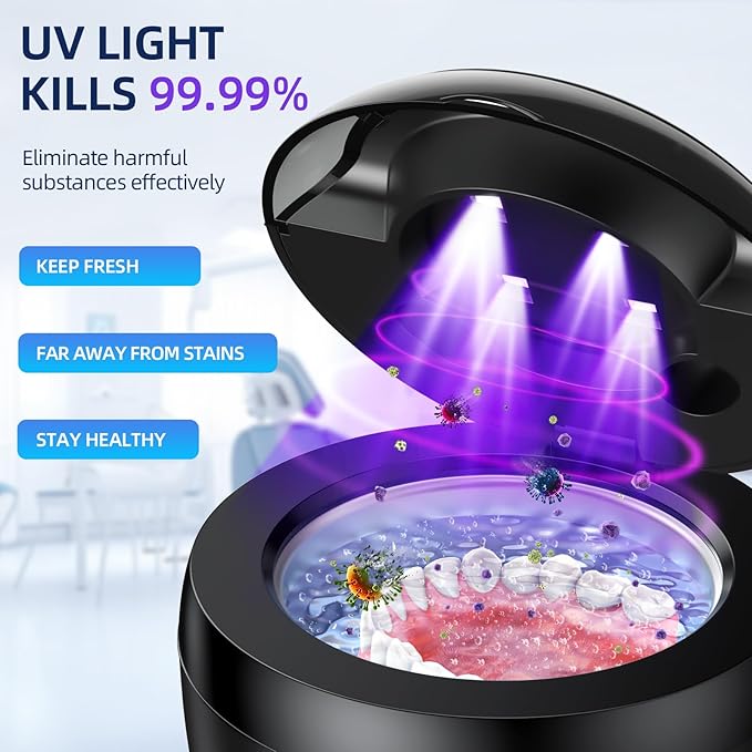 Retainer Cleaner, 45kHz Ultrasonic Retainer Cleaner Machine with 200ML Capacity & 4 Modes for Dentures, Aligners, Mouthguards, Retainers, Jewelry and Dental Cleaning Pod