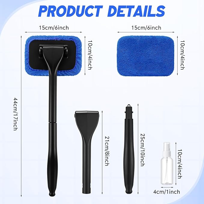 8 Pcs Car Windshield Cleaner Tool Kit with Removable Handle, Microfiber Towel Pads, Brush, Empty Spray Bottle for Auto Glass Wiper Suvs Rvs & Home Windows(Royal Blue)