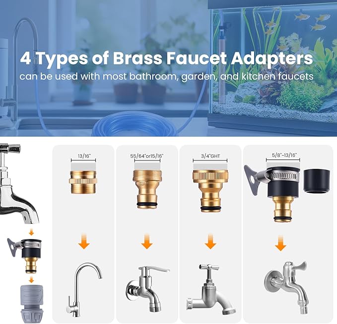 Fish Tank Vacuum Gravel Cleaner Gravel Vacuum for Aquarium，Siphon Aquarium Water Changer for Fish Tank with Four Faucet Adapter and Long Hose(50 Feet)