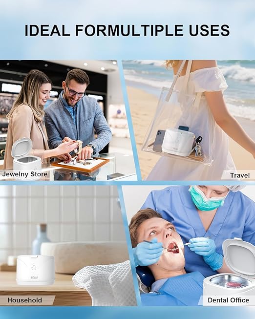 BCOM Retainer Cleaner,Jewelry Cleaner Ultrasonic Machine 46kHz, Jewelry&Retainer Cleaner 2-in-1 Professional Portable Dental Jewelry Pod Deep Clean forJewelry,Retainer,Mouth Guard, Ring New Year Gift