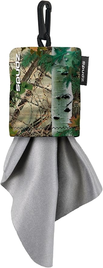 SPUDZ Classic Microfiber Lens Cleaner – Clip-On Pouch, Washable – for Binoculars, Scopes, Glasses, Screens | Alpine Mountain Camo, 6 x 6 Inch (2-Pack)