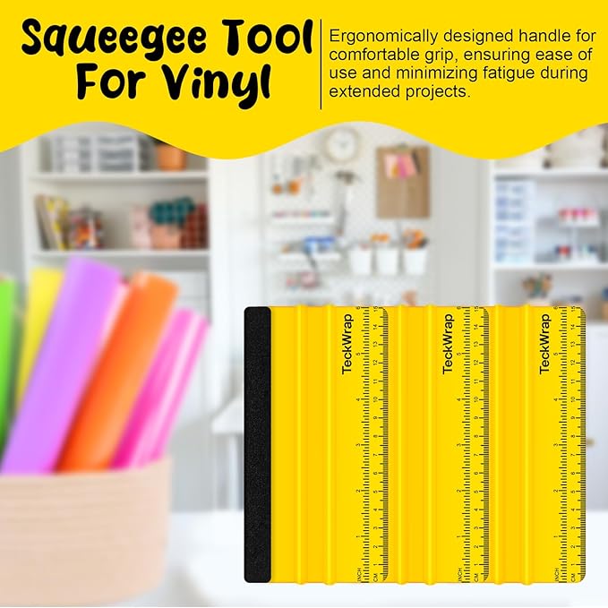 TECKWRAP 2 PCS Professional Plastic Felt Squeegee for Vinyl Decals, Inkjet Vinyl Sticker Paper, and Wallpaper - 6"x2.9"Decal Squeegee Tool, Scratch-Free Application (Yellow)