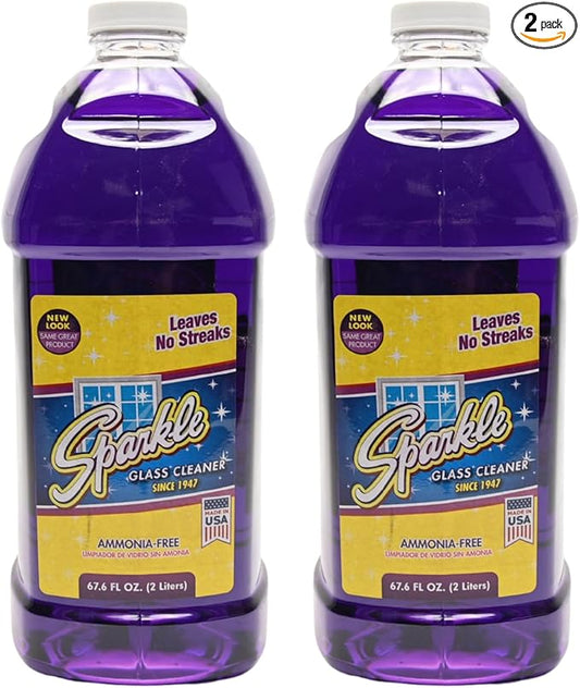 Sparkle Ammonia-Free Glass Cleaner Refill, Heavy Duty Streak-Free Window & Mirror Cleaner Spray, Original Formula, 2L Bottle (Pack of 2)