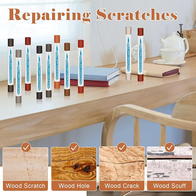 32PCS Furniture Repair Kit, Colorful Wood Filler Stick Floor Scratch Kits, Wooden Repair Wax Sticks for Repairing Scratches