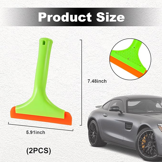 Ziciner Small Silicone Window Squeegee, Car Windshield Water Blade Squeegee, Multifunctional Auto Squeegee with 5.9 Inch Blade and Non-Slip Handle for Car Window, Home Cleaning (Light Green-2PCS)