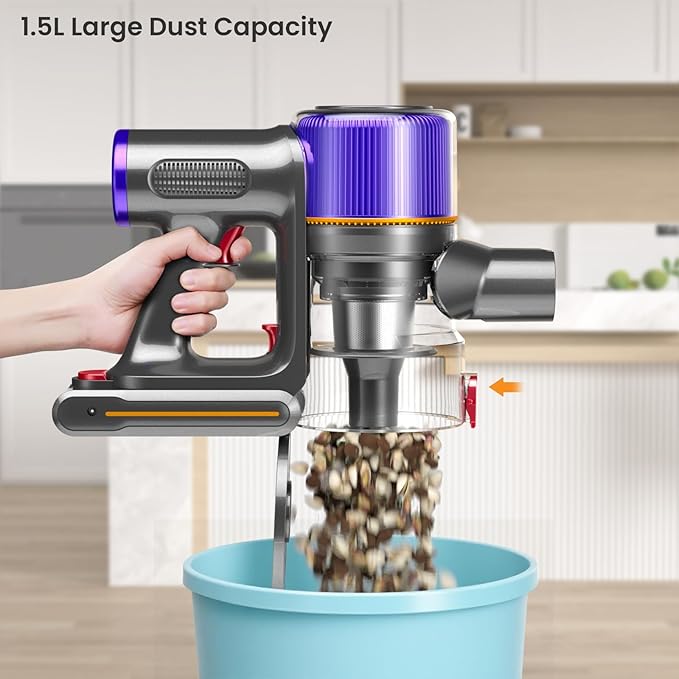 Cordless Vacuum Cleaner, 650 W/ 55000 Pa/ 70 Mins Vacuum Cleaners for Home,with Touchscreen and Anti-Tangle Brush, Vacuum Cleaner 1.5 L Dust Container, 9-in-1 for Hard Floors, Carpets and Pet Hair