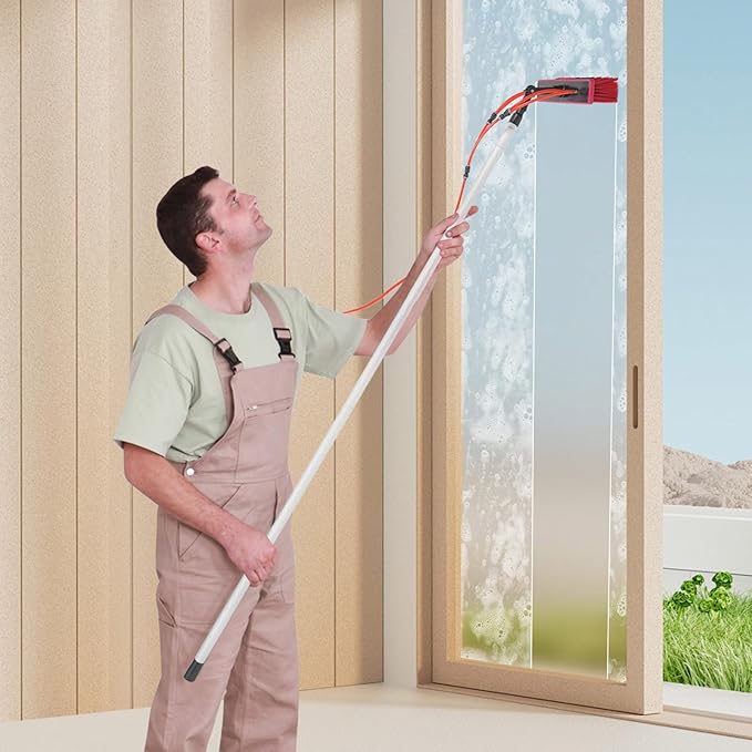 Professional Window Squeegee, 2-in-1 Window Cleaner, Glass Washing Kit, Window Cleaning Tool with Long Handle, Window Cleaning Pole for High Indoor, Outdoor Glass