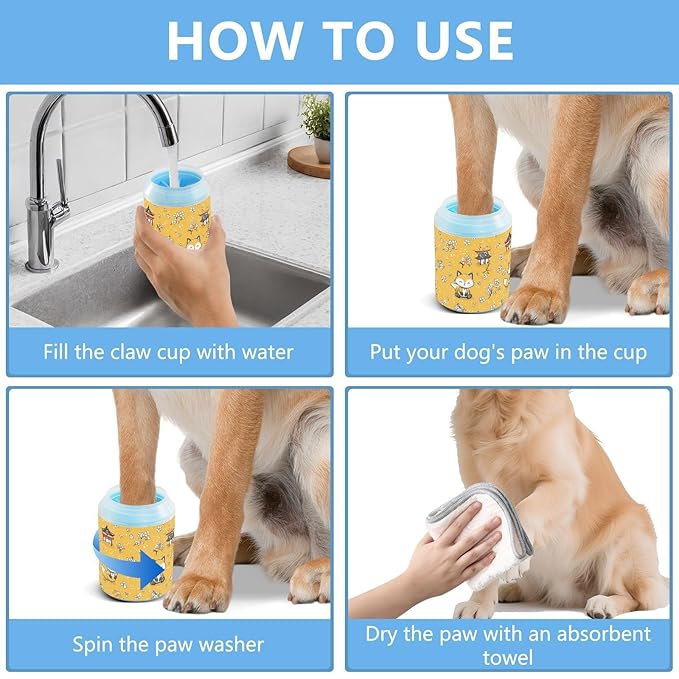 Dog Paw Cleaner Cups for Dogs Pet Foot Washer Paw Scrubber for Medium Small Large Dogs Cats Cleaning Cup Yellow Foxes Cherry Blossoms