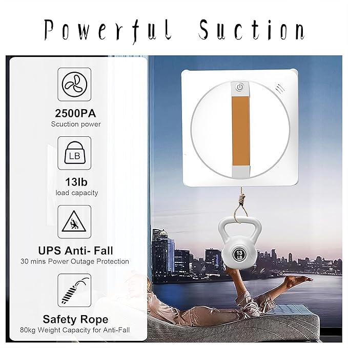 Smart Window Cleaning Robot, Dual Water Spray, 2500Pa High Suction Power, Wet/Dry Cleaning, Indoor/Outdoor Use, Mobile APP & Remote Control, Perfect for High-Rise Windows, Tiles and Glass Cleaner kit