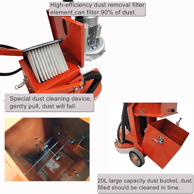 Cement Ground Grinder Epoxy Floor Grinding Machine Concrete Floor Polisher with 20L Vacuum Dust Collector Concrete Surface Grinder with Terrazzo Plate 220V