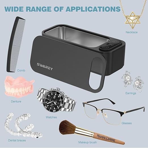 AI Ultrasonic Jewelry Cleaner Retainer Rings Dentures 23OZ (680ML) 360° Deep Cleaning 45KHz Professional Ultrasonic Glasses Cleaner with 5 Digital Timer and Watches Stand 304 Stainless Steel Tank