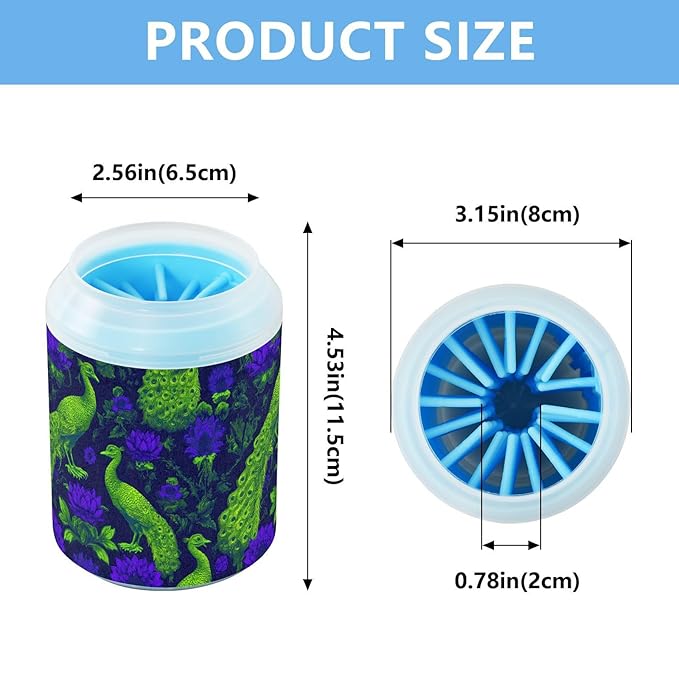 Dog Paw Cleaner Cups for Dogs Pet Foot Washer Paw Scrubber for Small Medium Large Dogs Cats Cleaning Cup Green Peacocks Purple Flowers