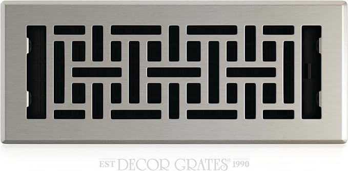 Decor Grates AJH412-NKL Oriental Floor Register, 4x12 Inches, Brushed Nickel