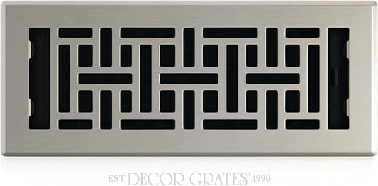 Decor Grates AJH412-NKL Oriental Floor Register, 4x12 Inches, Brushed Nickel