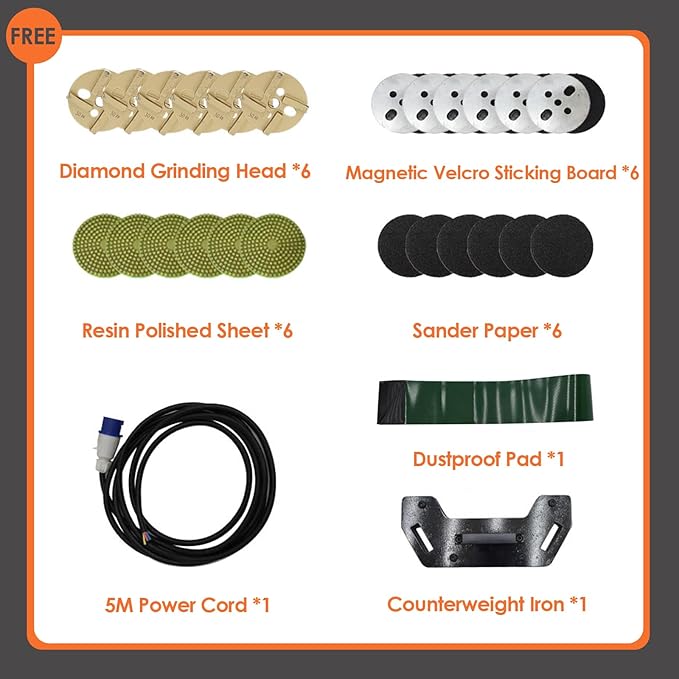 Hand-push Cement Ground Grinder Floor Grinding Polisher Floor Polishing Machine with 6pcs Grinding Heads 30L Dust Bucket for Old Ground Restore 220V