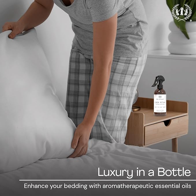 Muse Apothecary Linen Ritual - Aromatic, Soothing, and Relaxing Linen Mist, Laundry and Fabric Spray - Infused with Aromatherapy Essential Oils - 8 oz, Tonka Bean + Amber + Warm Cedarwood
