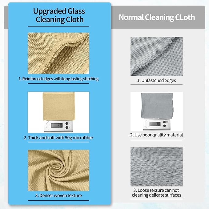 HOMERHYME Microfiber Cleaning Cloth - 6 Pack Glasses Cleaning Cloth, 16" x 14" Window Cleaning Rags, Streak Free Lint Free Polishing Cloths Wipes for Eye Glass, Stainless Steel, Windshield, Beige