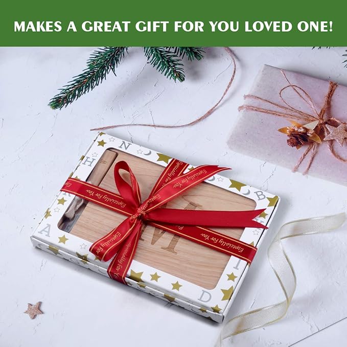 Miicol Wood Charcuterie Board, Monogram Cheese Board 10 Inch, Personalized Initial Cutting Board with Spreader, Unique Housewarming Gift, Ideal for Kitchen, Home, Letter A