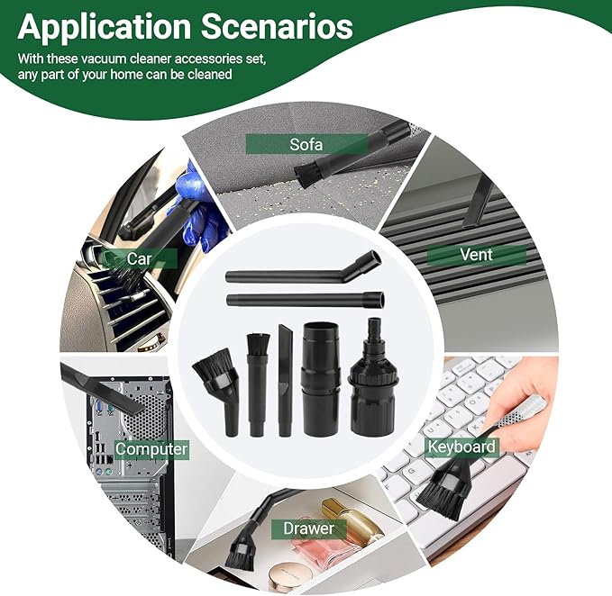 EZ SPARES 7PCS Micro Vacuum Attachment,7 Piece Universal Vacuum Cleaner Attachment, Mini Micro Kit Keyboard Crevice Cleaning Tool Brush Kit