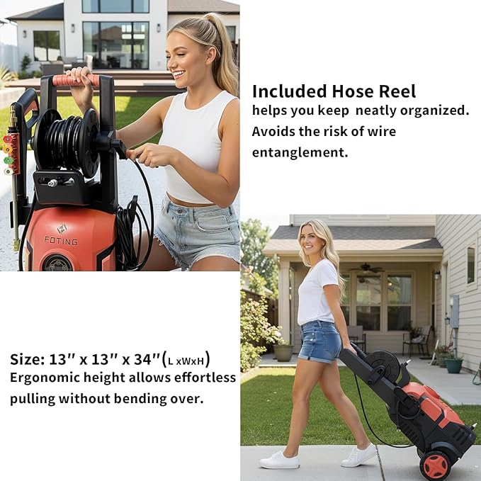 2026New Pressure Washer 4800PSI, 34" Tall, 4 Quick Connect Nozzles,Inlet Hose&Filter&500mlFoam Cannon for Cars/Fences/Driveways/Home Cleaning,Red