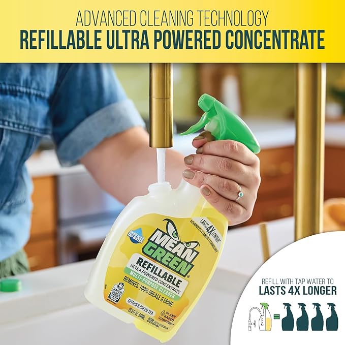 Mean Green Ultra Powered Refillable Cleaner Concentrate Variety 3 Pack – Multi-Purpose Citrus & Green Tea, Bathroom Tropical Breeze, Glass Fresh – 14.3 fl oz Each