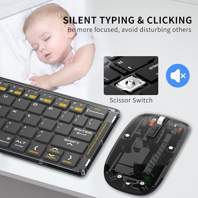 Foldable & Folding Wireless Keyboard Set Combo for iPad, Transparent Bluetooth Typepad & Mouse, Compatible with iOS, Windows, Android, Smartphones, Laptops, etc.