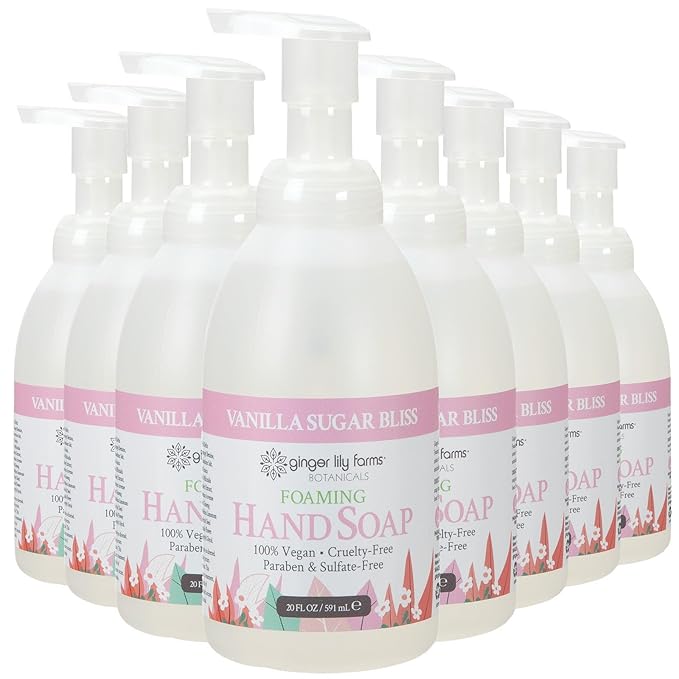 Ginger Lily Farms Botanicals All-Purpose Foaming Hand Soap Refill, 100% Vegan & Cruelty-Free, Vanilla Sugar Bliss Scent, 20 Fl Oz (Pack of 8)
