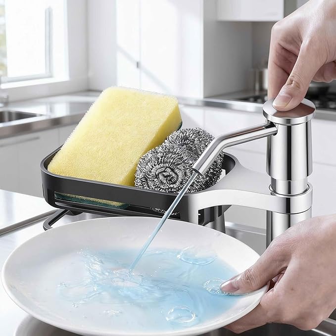 Deluxe Multi-Purpose Kitchen Sink Soap Dispenser Kit, Integrated Built-in/Countertop Liquid Pump, Extra-Long 3.9ft Cuttable PVC Hose, Weighted Gravity Ball & Enhanced Suction for Seamless Dishwashing