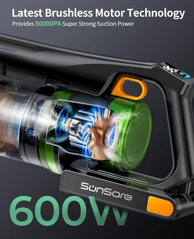 SunSare Cordless Vacuum Cleaner, 600W 50KPA 65Mins Vacuum Cleaners for Home, Stick Vacuum with Aromatherapy, Anti-Tangle Brush, Anti-Tangle Wireless Vacumm for Home/Pet Hair/Carpets/Floors
