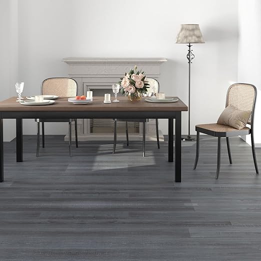 Freshtour Vinyl Flooring Roll, Versatile Removable PET Leather-Like Floor Covering, Waterproof & Durable, Easy Tape Installation, Cost-Effective for Any Room, Dark Grey Oak/ 53.82 Sq.ft (39.3" x 197")