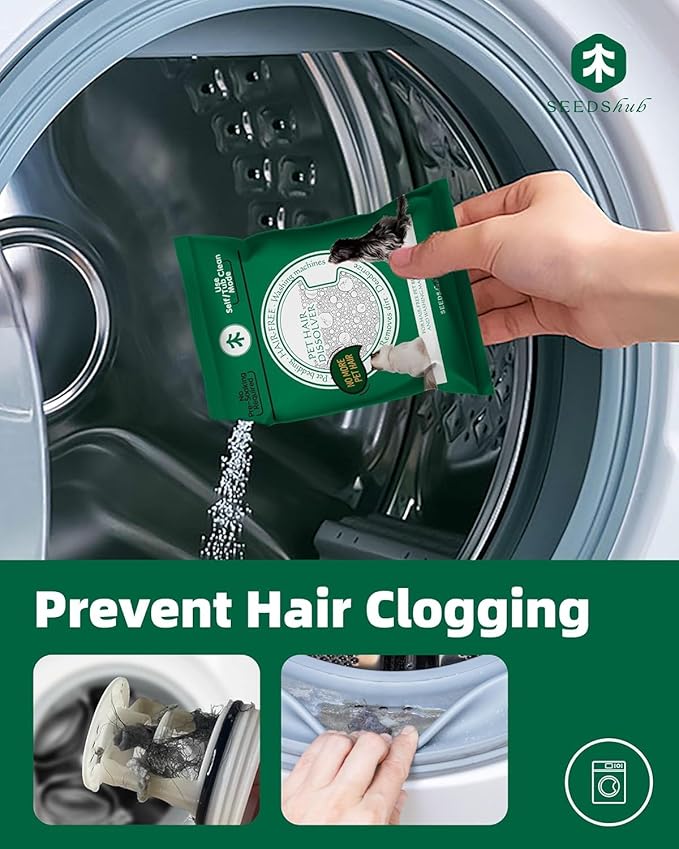 Pet Hair Dissolver for Washing Machine - Dog & Cat Hair Remover, 96.7% Hair Dissolution, Stain/Hair Remover for Laundry, Up to 6 Months of Use, HE/Top/Front-Load Compatible, Septic Safe