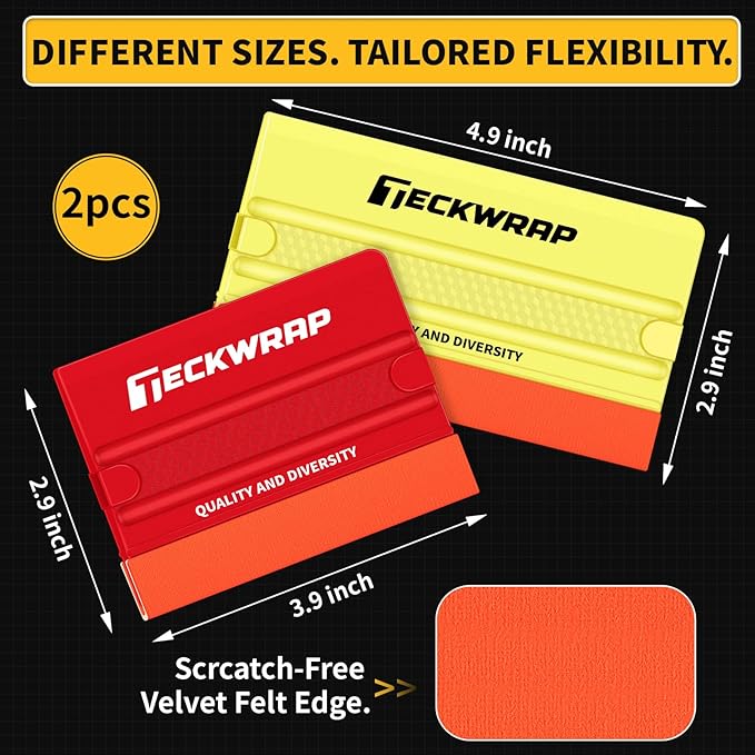 TECKWRAP Felt Squeegee for Vinyl Wrap, Scraper Tool with 2 Hardness Options for PPF, Tint & Decals, Inkjet Vinyl Sticker Paper & Wallpaper (Yellow Soft/Red Hard)