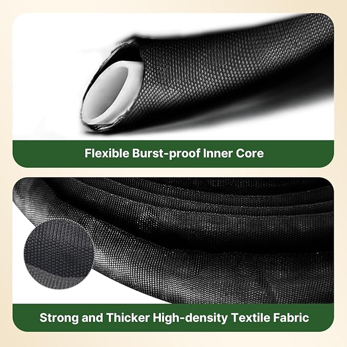 Lightweight Flat Garden Hose 25ft, 800D Woven Water Hose with 3/4” Aluminum-Copper Fittings with 2 Rubber Washers, 580 PSI Burst Pressure, Flexible Kink-Free Hose for Outdoor, Lawn & Yard