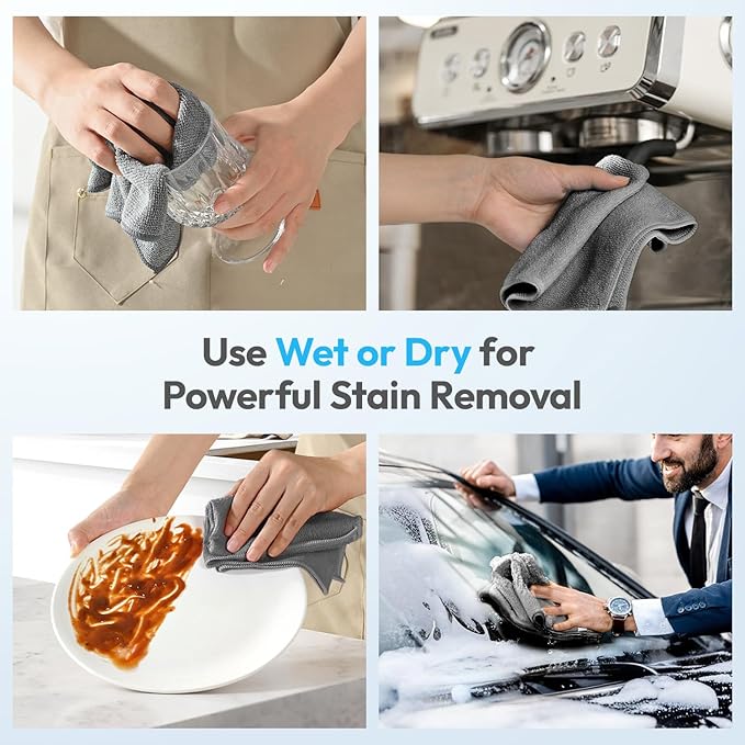 Microfiber Cleaning Cloth 12"X12" - 12 Pack Grey Lint Free Microfiber Towels for Cars - Extra Thick, Streak Free, Fast Absorbent - Reusable Multi-Purpose Housekeeping Rags for Cars