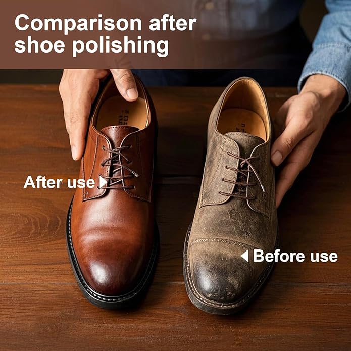 10 PCS Shoe Care Kit - Horsehair Brushes, Black Brown Polish Cream,Mink Oil Conditioner for Shoes,Polishing Cloth, Leather Boots Shine Care Kit ﻿Gift for Men Cowboy Husband Dad ﻿