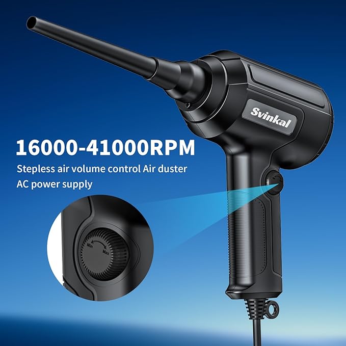 Compressed air Duster Electric 500W, Canned air Replacement, 40000RPM Air Blower, Stepless Speed, an AC dust Blower with 6ounces of Blowing Power for Computer Keyboards etc Electronic Duster
