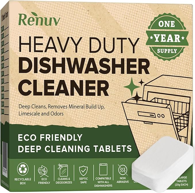 Renuv® Coffee Maker Cleaner + Dishwasher Cleaner Bundle - Heavy Duty Kitchen Appliance Deep Cleaning and Descaling, (12 Tablets of each)