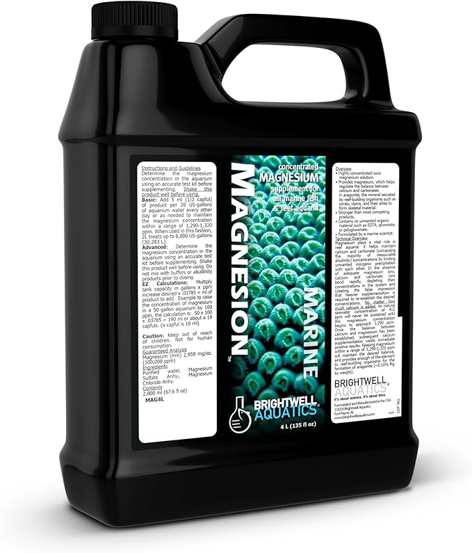 Brightwell Aquatics Magnesion Liquid Salt Water Conditioner - Concentrated Magnesium Supplement for Reef and Marine Aquariums, 135.2 fl oz