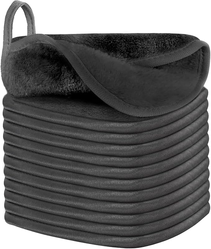 Makeup Remover Cloth 12 Pack, Super Soft and Reusable Microfiber Makeup Remover Towels for All Skin Types, Perfect Face Towels for Women, 6 Inch X 6 Inch, Dark Grey
