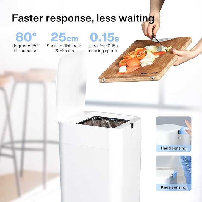 Airdeer Automatic Trash Can, 4 Gallon Self Sealing and Self-Changing Smart Trash Can, Motion Sensor, Touchless Garbage can with lid for Kitchen Bathroom Bedroom, 6 Refill Rings(A1, Black Line)