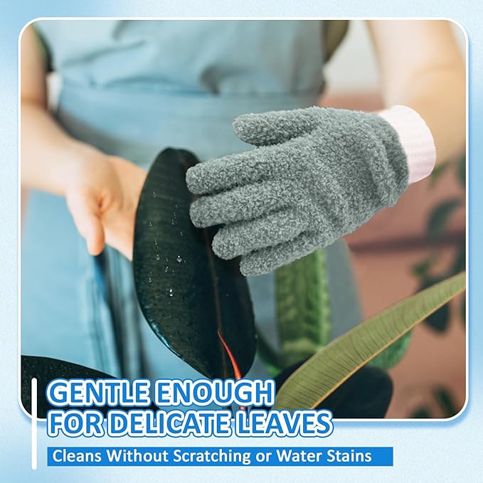 MIG4U Microfiber Dusting Gloves House Cleaning Glove for Blinds, Windows, Shutters, Furniture, and Car, Reusable Lint-Free Gray 2 Pairs S/M