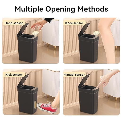 3 Pack Bathroom Trash Can 2.6 Gallon Small Touchless Automatic Motion Sensor Trash Cans Slim Waterproof Garbage Bin with Lid for Kitchen, Office, Bedroom Black