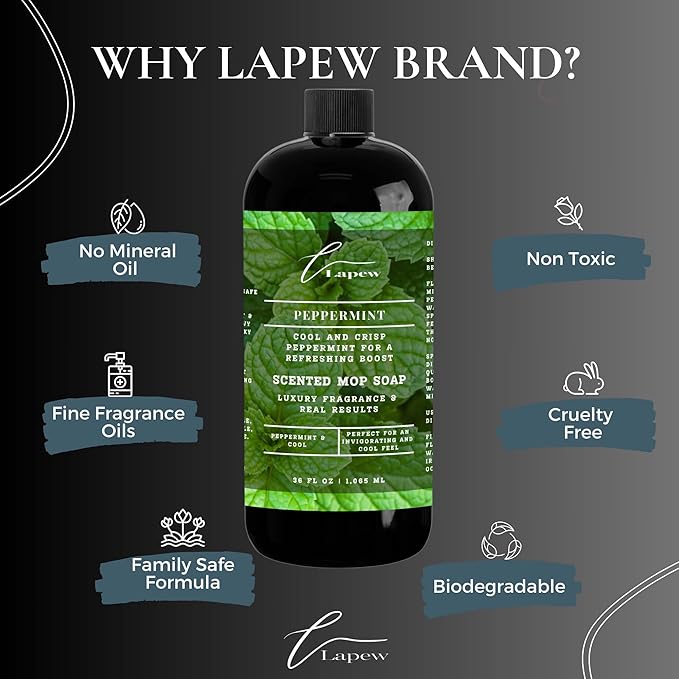 Luxury Floor Cleaner, Scented Mop Soap Concentrate | Hard Floor Cleaner for Tile, Vinyl, Laminate, LVP & Sealed Hardwood | Low-Foam, Streak-Free | 36 oz | Peppermint