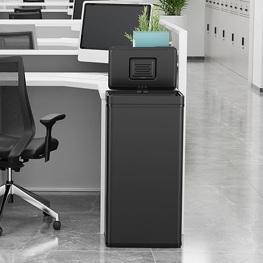 70L / 18.5 Gallon Smart Automatic Trash Can with Deodorizer Compartment, Stainless Steel Body and Mute Sensor Lid for Kitchen Office Living Room and More, Assemble Large Capacity Garbage Can - Black