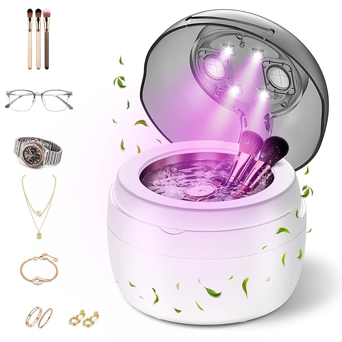 Ultrasonic Jewelry Cleaner | 45KHz Ultrasonic Cleaner Machine with 4 Modes & Digital Timer Display | Low-Noise 360° Cleaning for Makeup Brushes, Glasses, Necklaces, Rings | Stainless Steel Tank